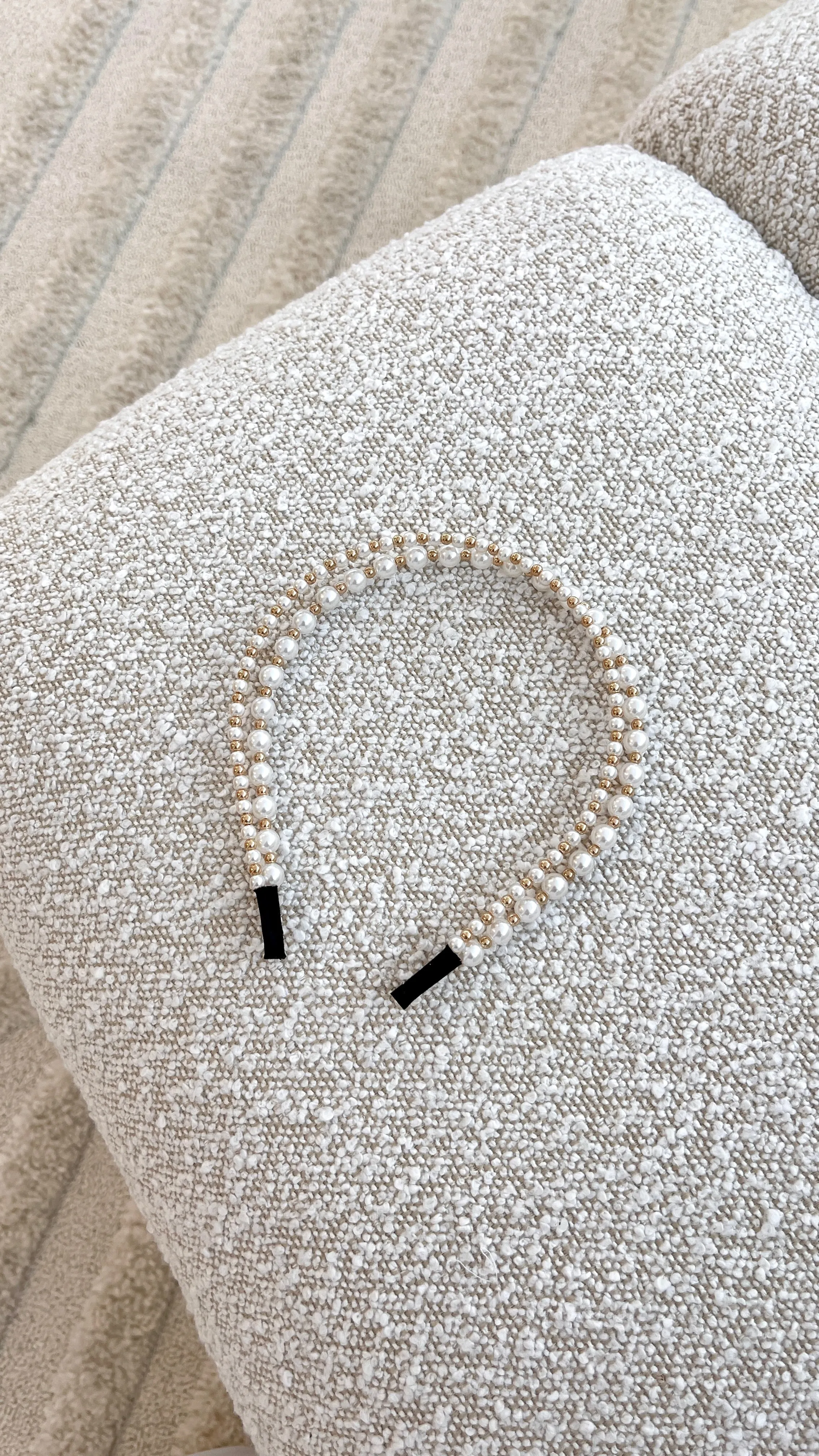 Alice Pearl Metal Ball Headband - Cream/Gold