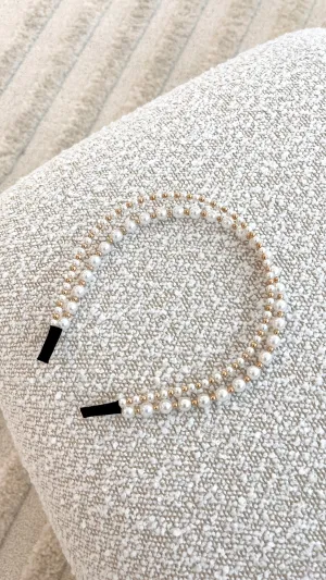 Alice Pearl Metal Ball Headband - Cream/Gold
