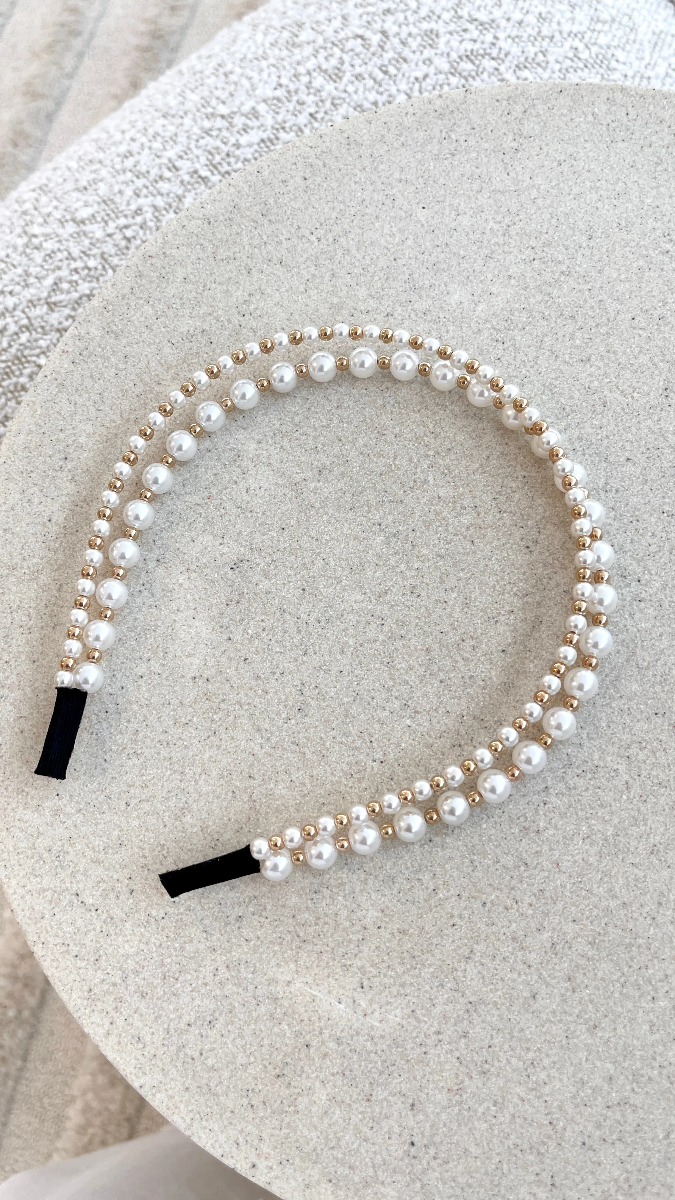 Alice Pearl Metal Ball Headband - Cream/Gold