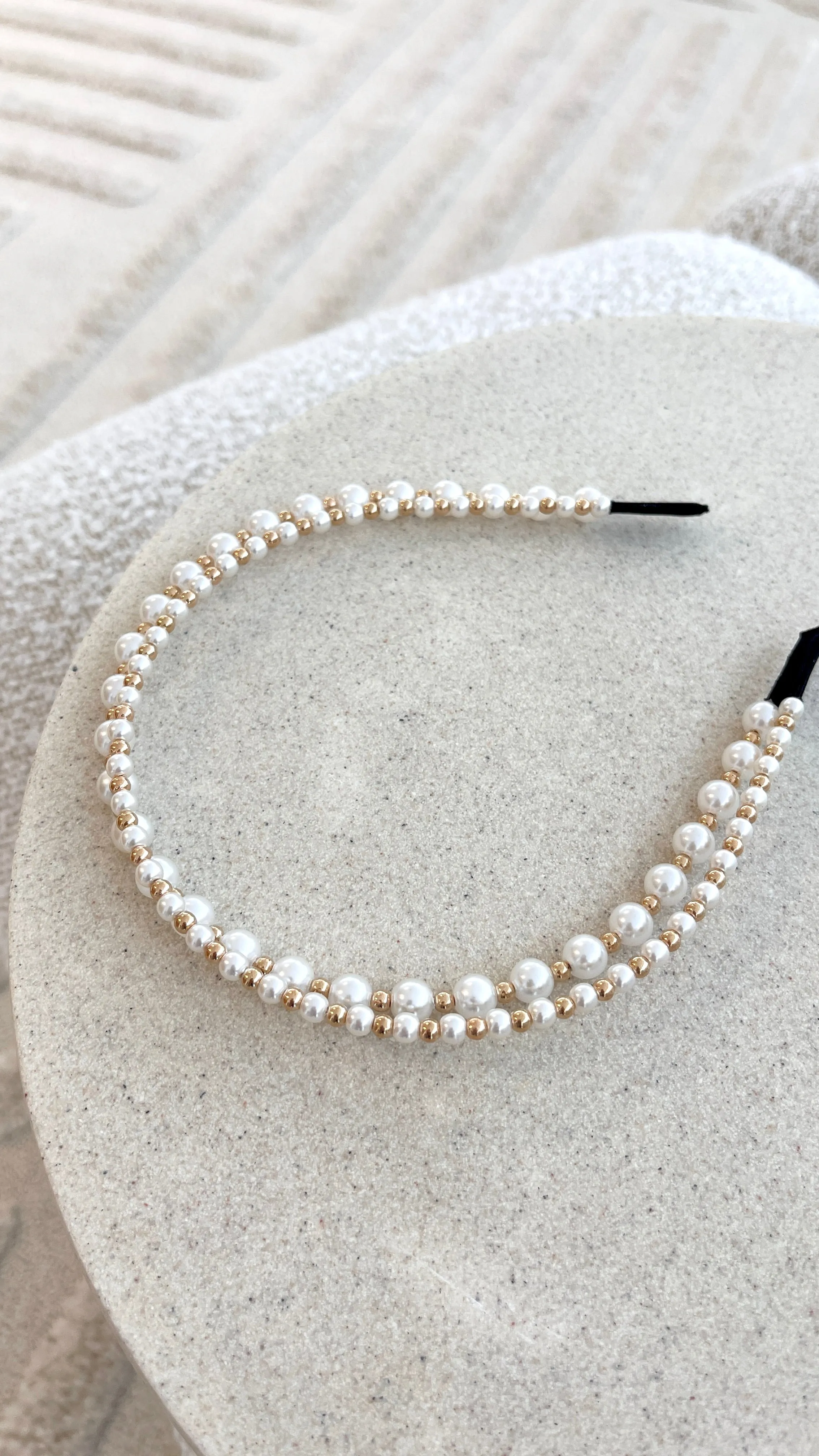Alice Pearl Metal Ball Headband - Cream/Gold
