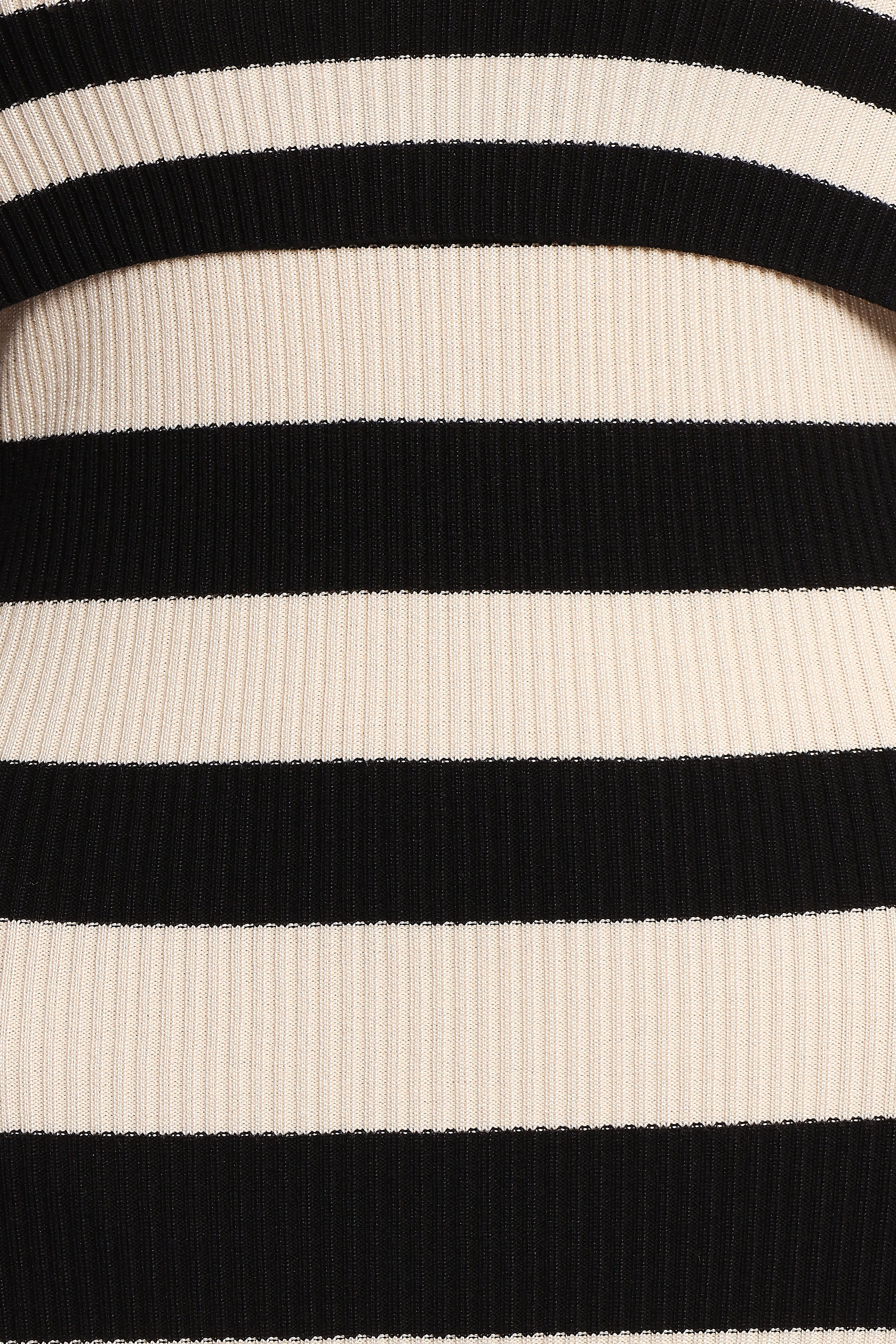 Banks Off Shoulder Knit Dress - Black Cream Stripe