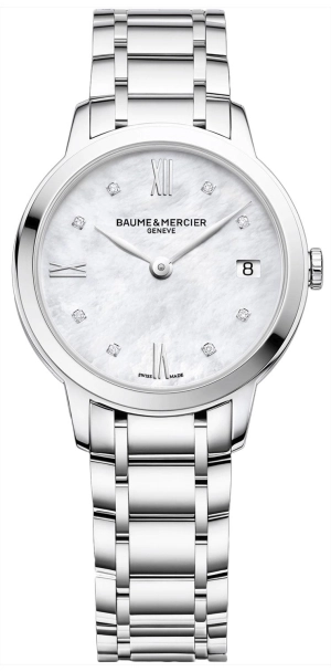 Baume & Mercier Classima Stainless Steel Mother-of-Pearl Dial Diamonds Date Quartz Womens Watch MOA10326