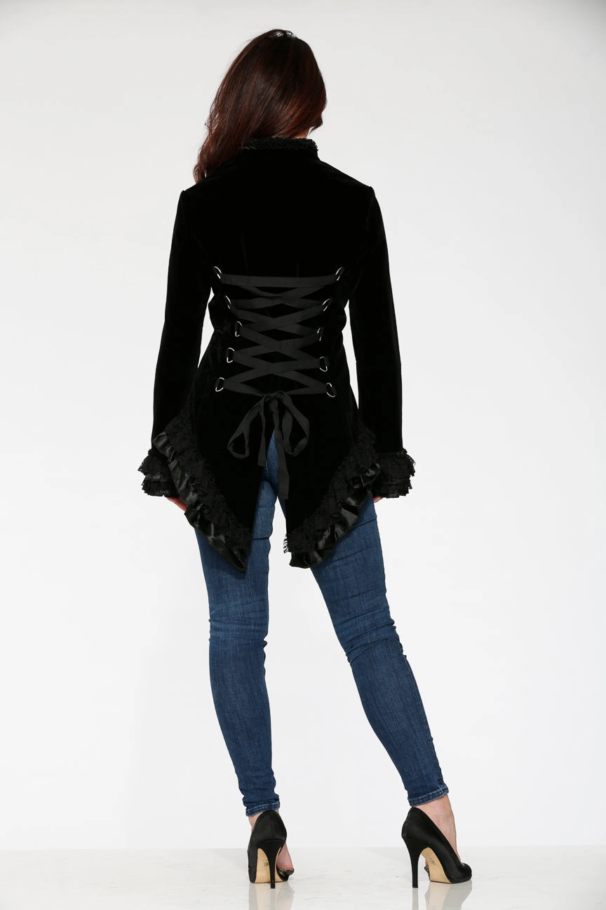 Black Gloria Velvet Tailed Jacket