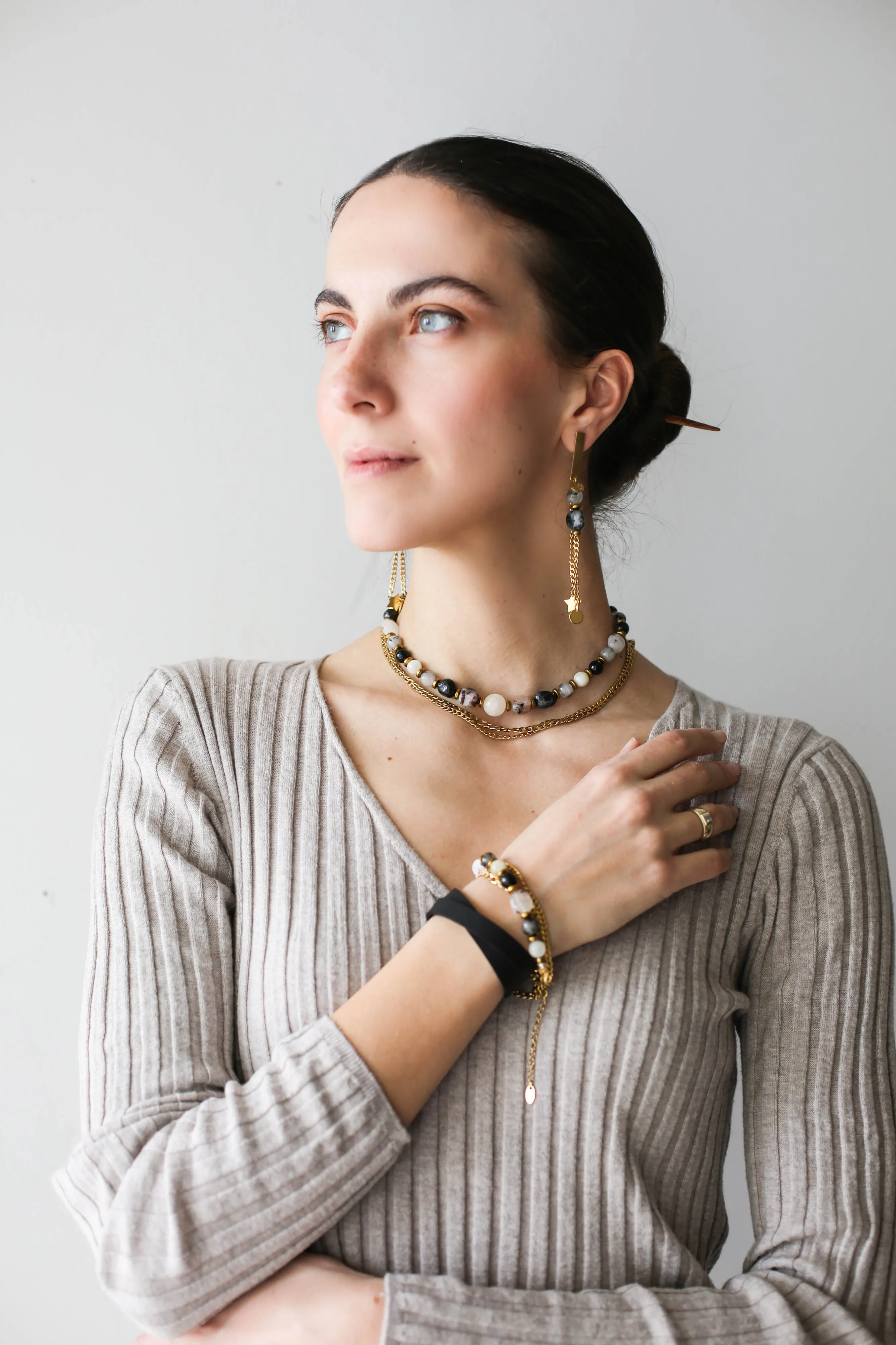 Black Quartz Leather Necklace
