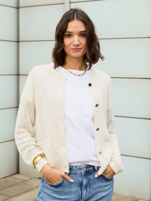 Catarina ECOTEC® Cotton Cropped Knitted Jacket | Cream