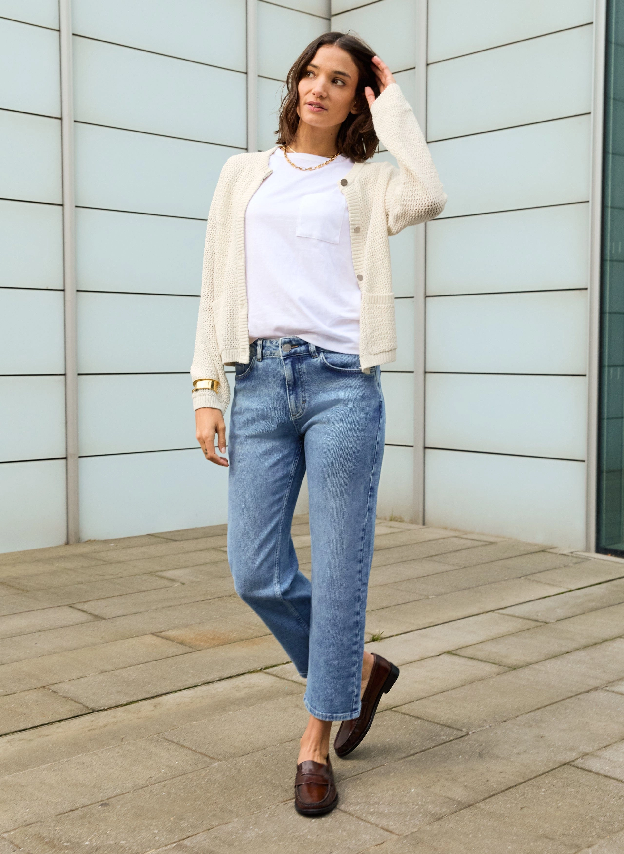 Catarina ECOTEC® Cotton Cropped Knitted Jacket | Cream
