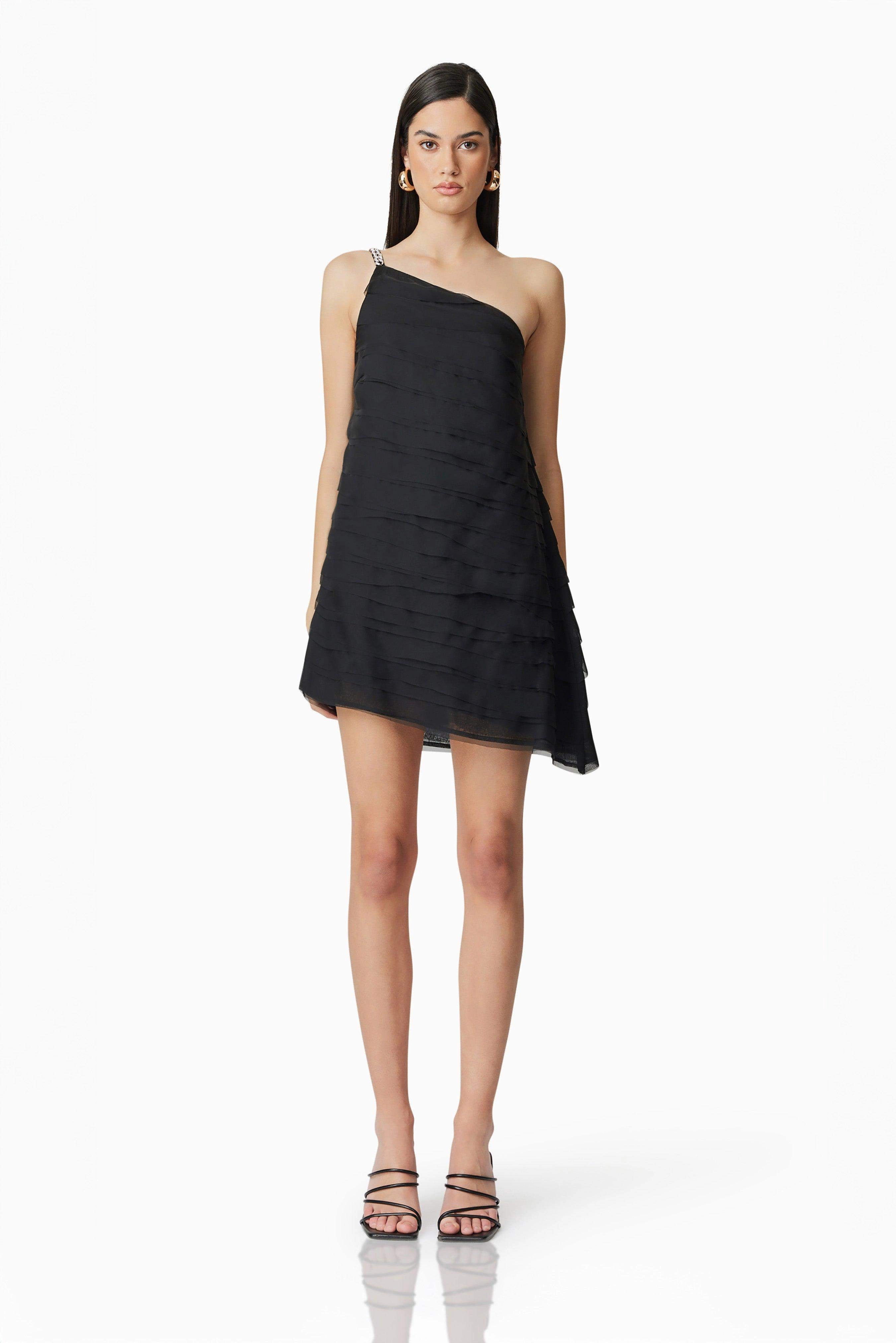 Eira One Shoulder Mini Dress in Black