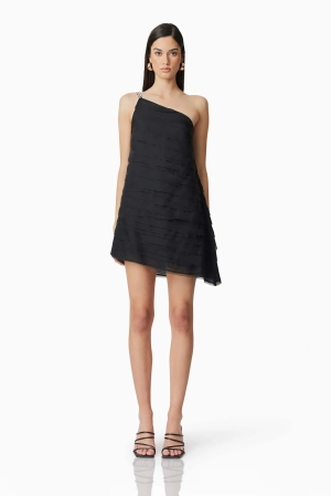 Eira One Shoulder Mini Dress in Black