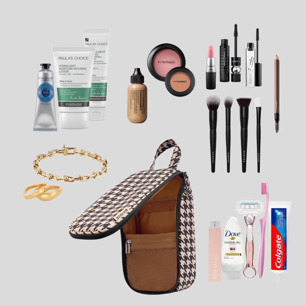 Everyday Slimline Toiletry Bag -- Black Gingham