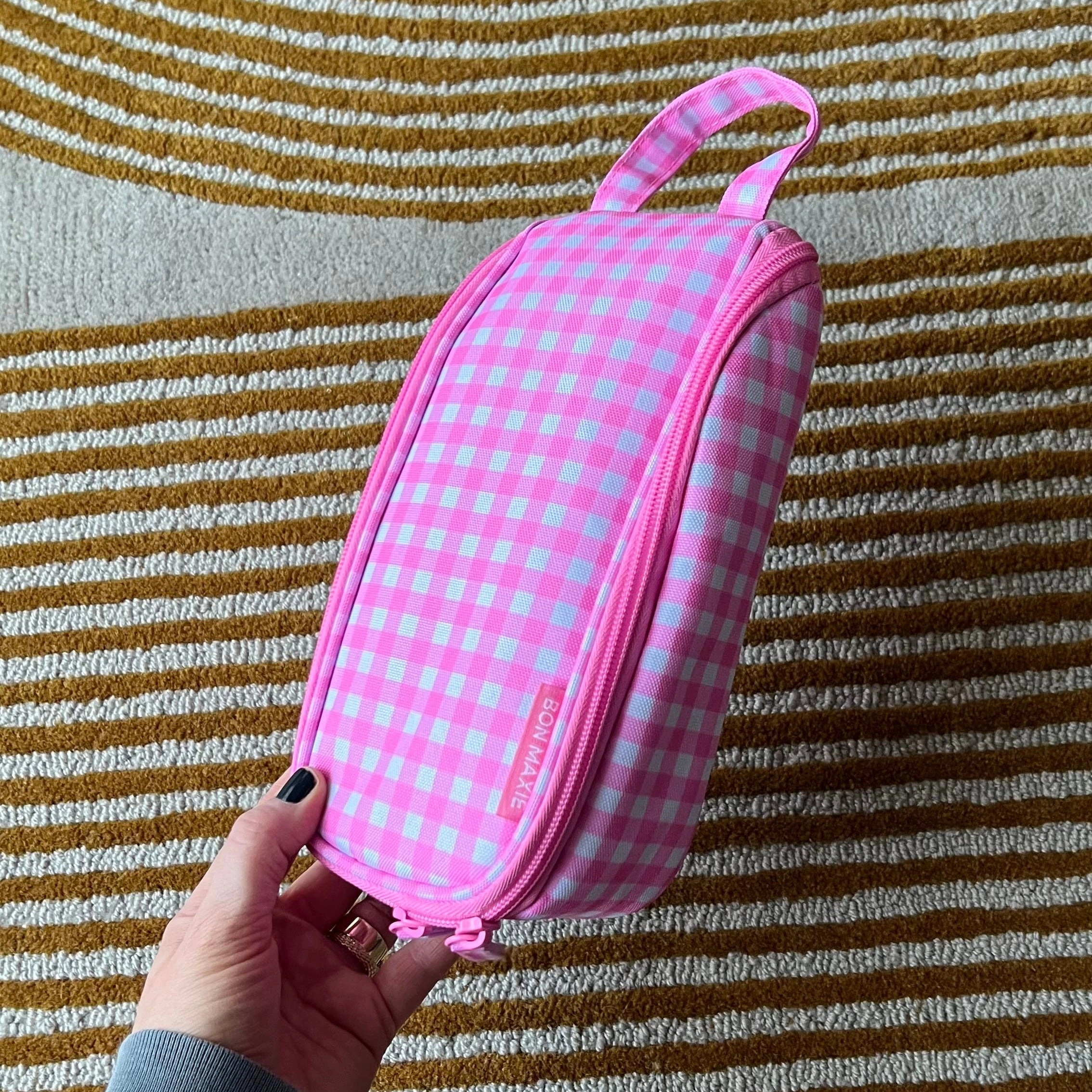 Everyday Slimline Toiletry Bag -- Neon Pink Gingham