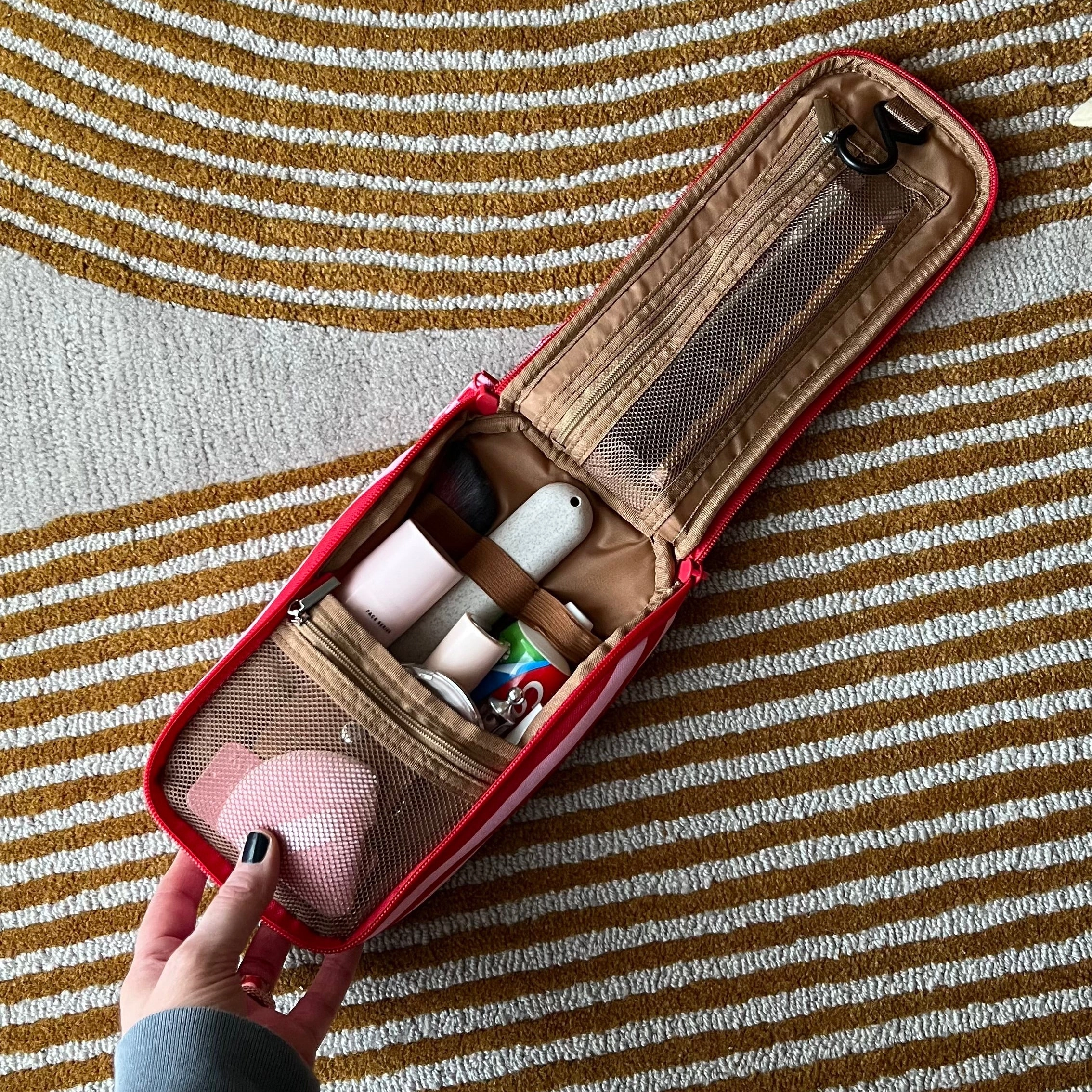 Everyday Slimline Toiletry Bag -- Pink/Red Stripe
