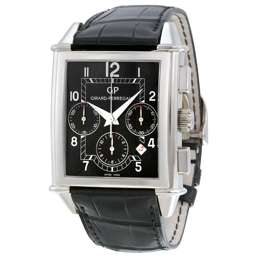 Girard Perregaux Chronograph Vintage 1945 XXL Automatic Black Dial Black Leather Men's Watch 25840-53-611-BA6A