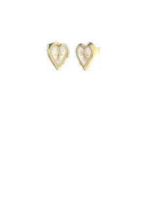 Gold Love Me Tender White Heart Earrings