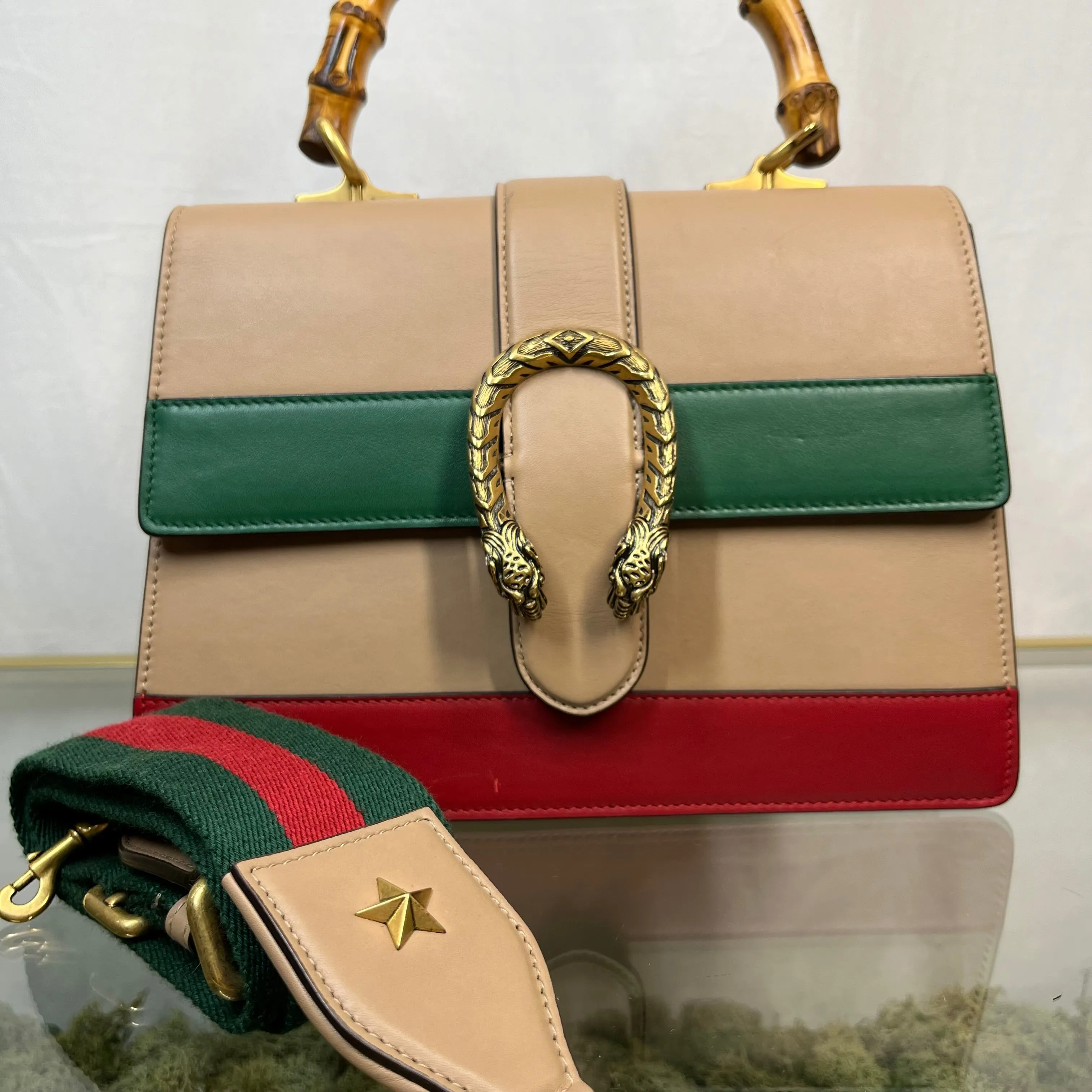 GUCCI Dionysus Bamboo Green Red & Beige Top Handle