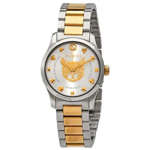 Gucci G-Timeless Quartz Silver Dial Two-tone Ladies Watch YA126596