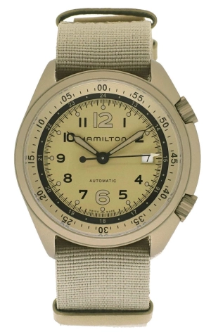 Hamilton Khaki Aviation Pilot Pioneer Automatic Aluminum Beige Canvas Strap Men’s Watch Date H80435895