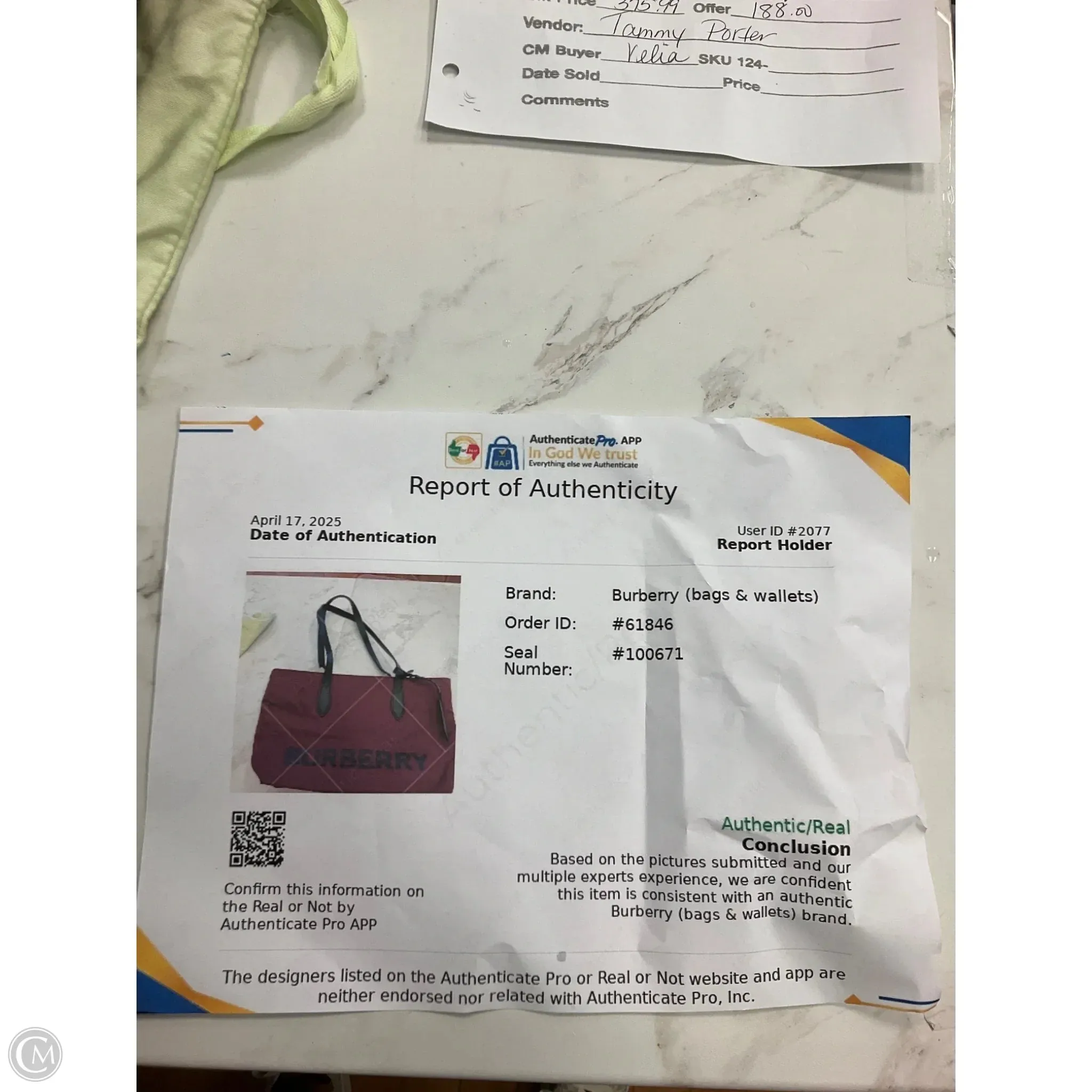 Handbag Luxury Designer By Burberry, Size: Medium