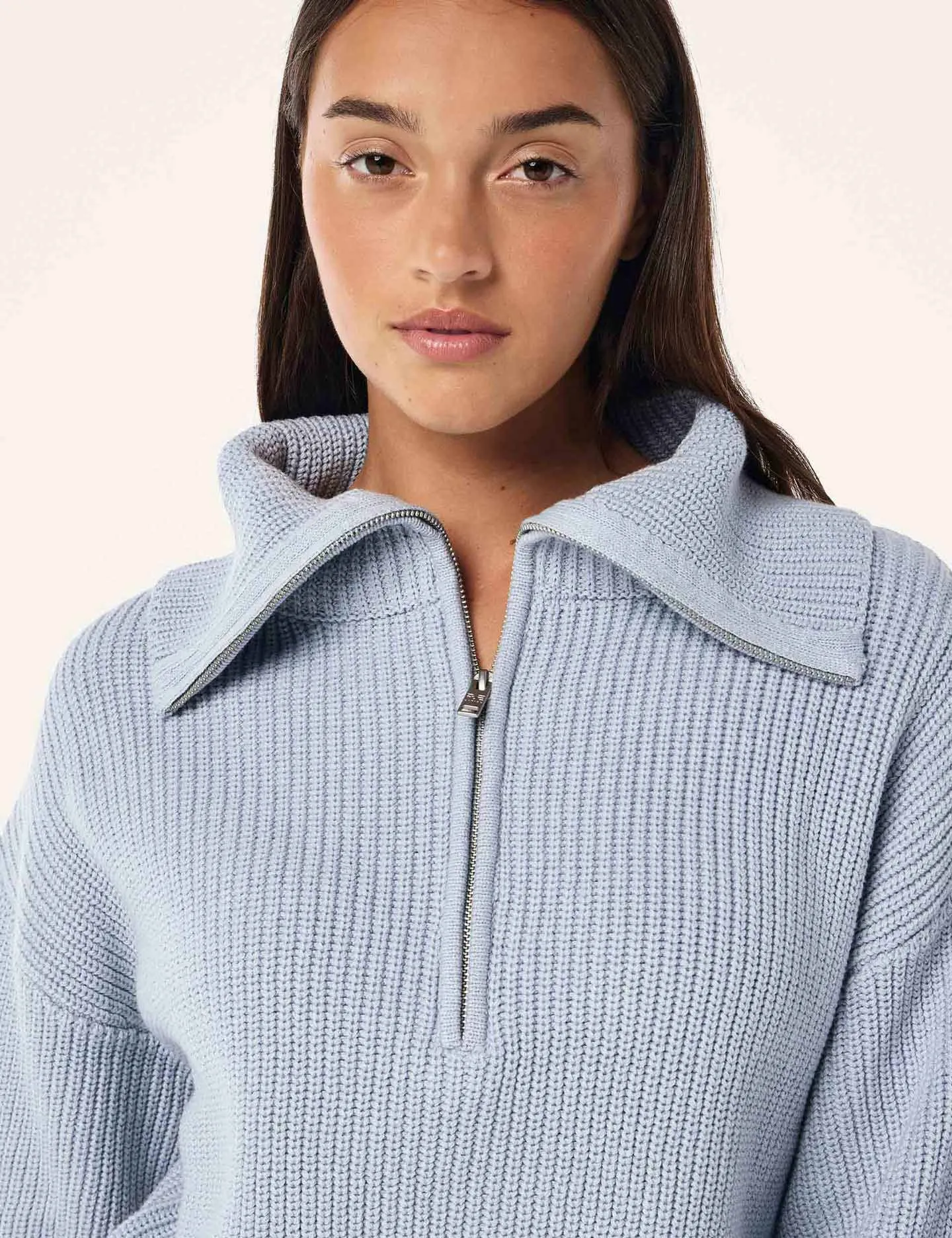 High Season Zip Neck Knit - Ice Blue