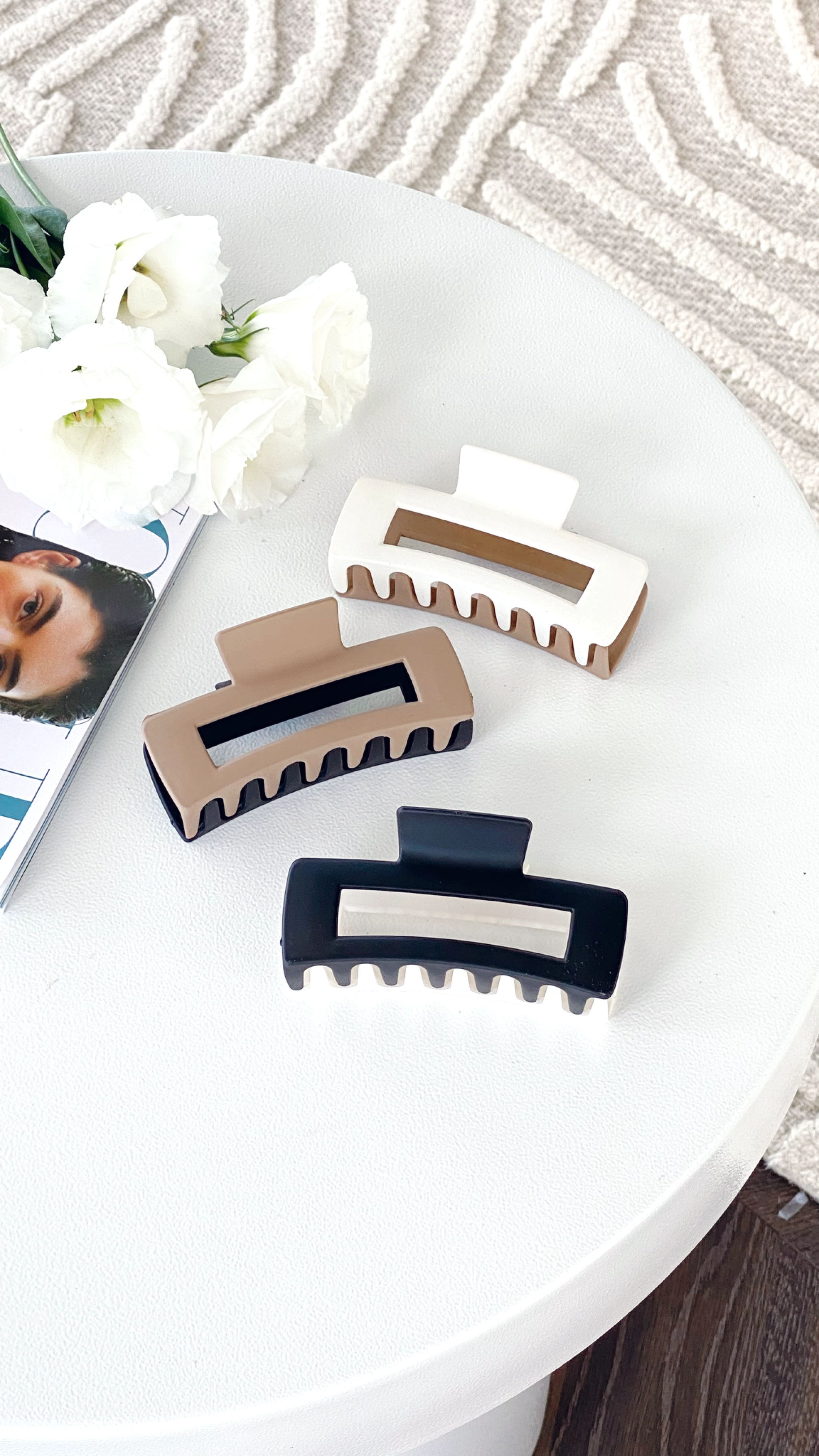 Lily Two Tone Rectangle Clip - Tan/Black