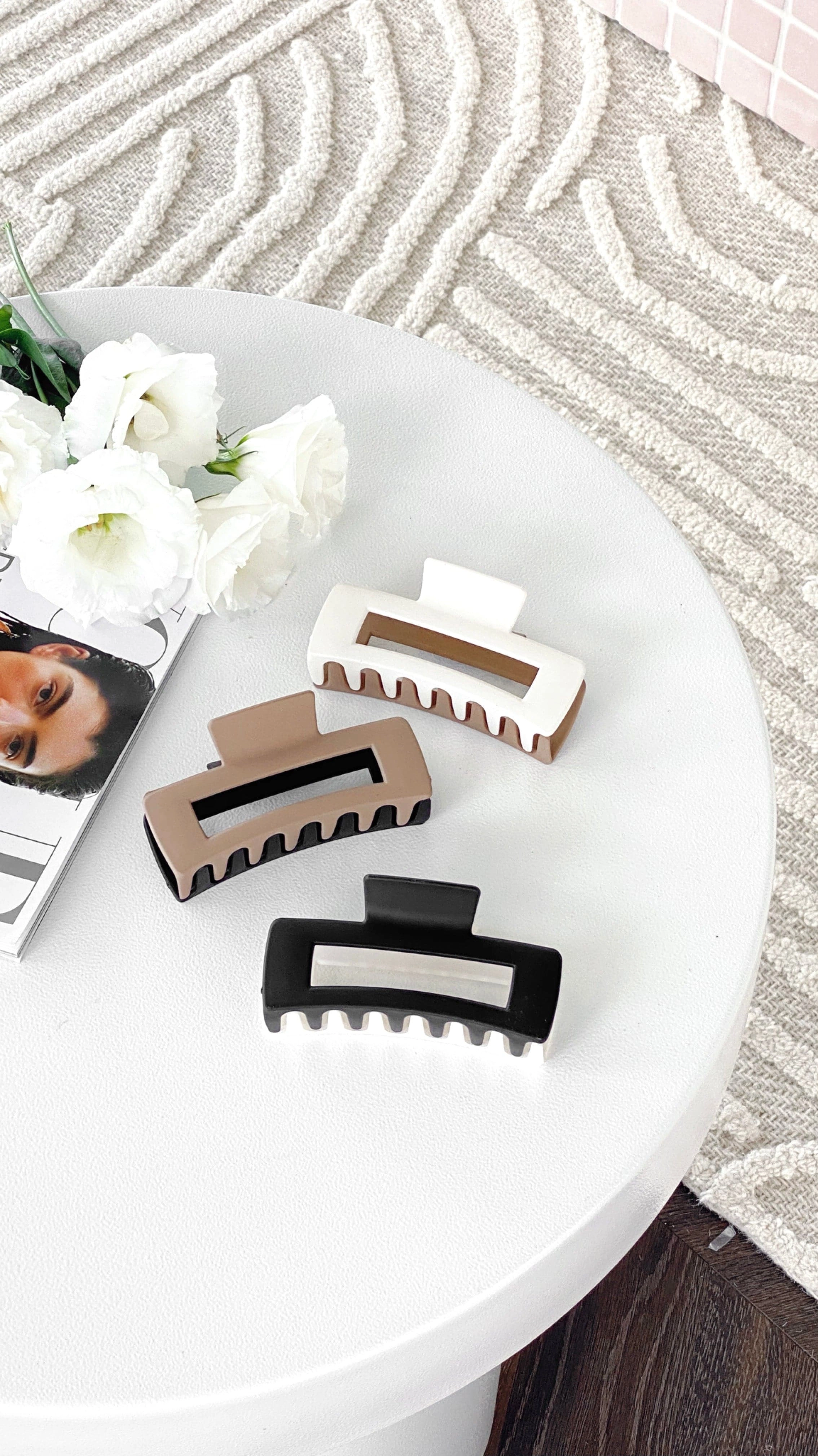 Lily Two Tone Rectangle Clip - Tan/Black