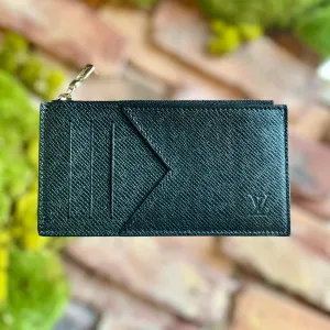 LOUIS VUITTON Taiga Black Leather Coin Card Holder Wallet