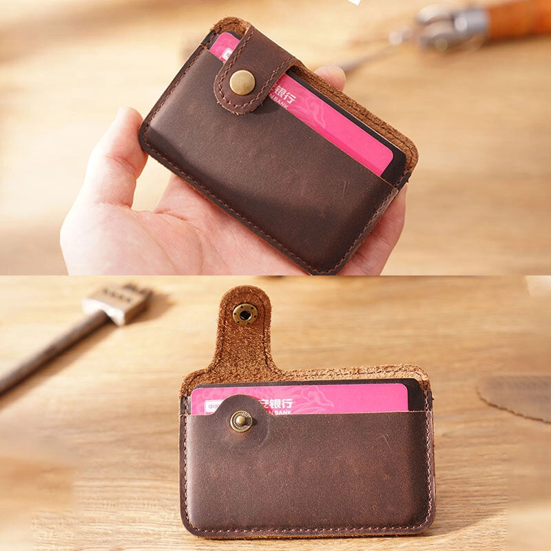 Men Genuine Leather Vintage Multi-Card Slots Bus Card Holder Mini Small Wallet