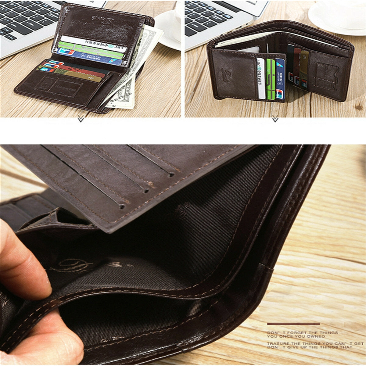 Men Genuine Leather Vintage Short Wallet Slim Money Card Holder with 11 Card Slots