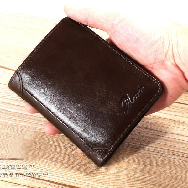 Men Genuine Leather Vintage Short Wallet Slim Money Card Holder with 11 Card Slots