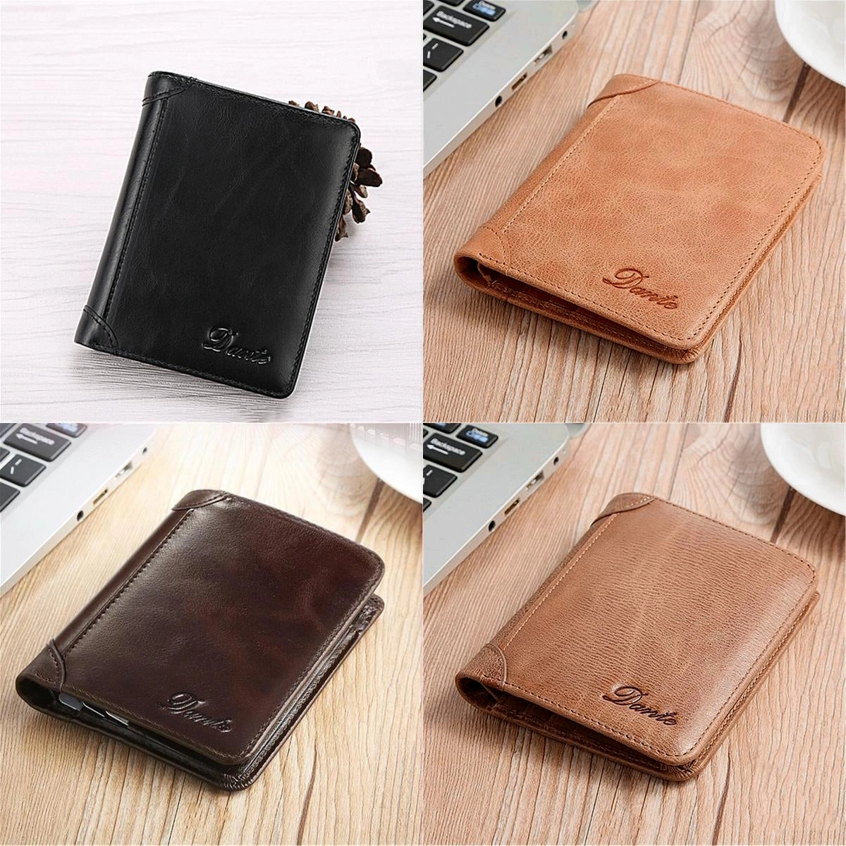 Men Genuine Leather Vintage Short Wallet Slim Money Card Holder with 11 Card Slots