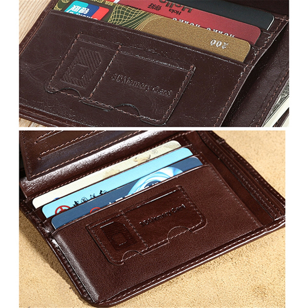 Men Genuine Leather Vintage Short Wallet Slim Money Card Holder with 11 Card Slots