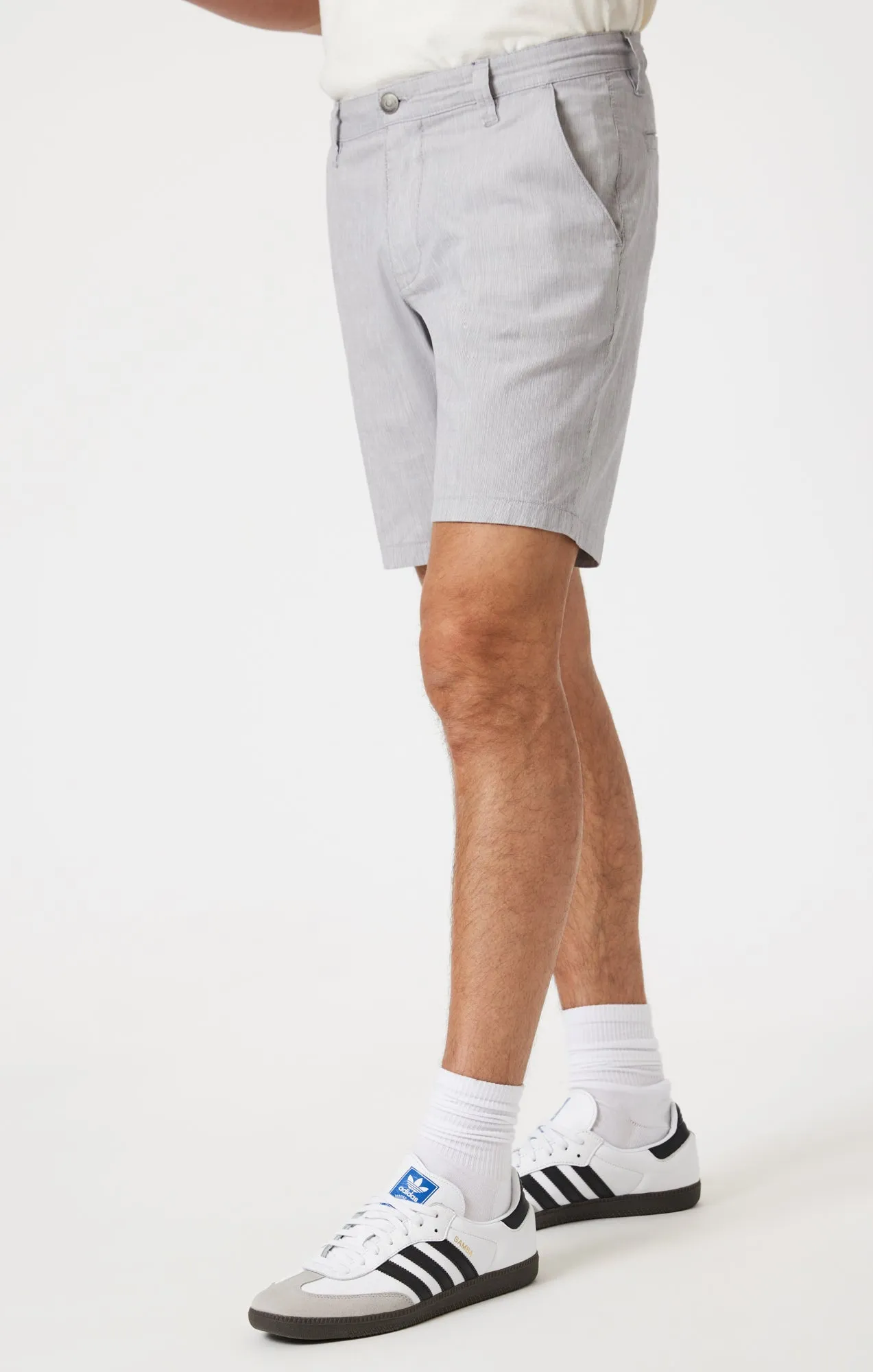 NOAH SHORTS IN LIGHT GREY LINEN STRIPE