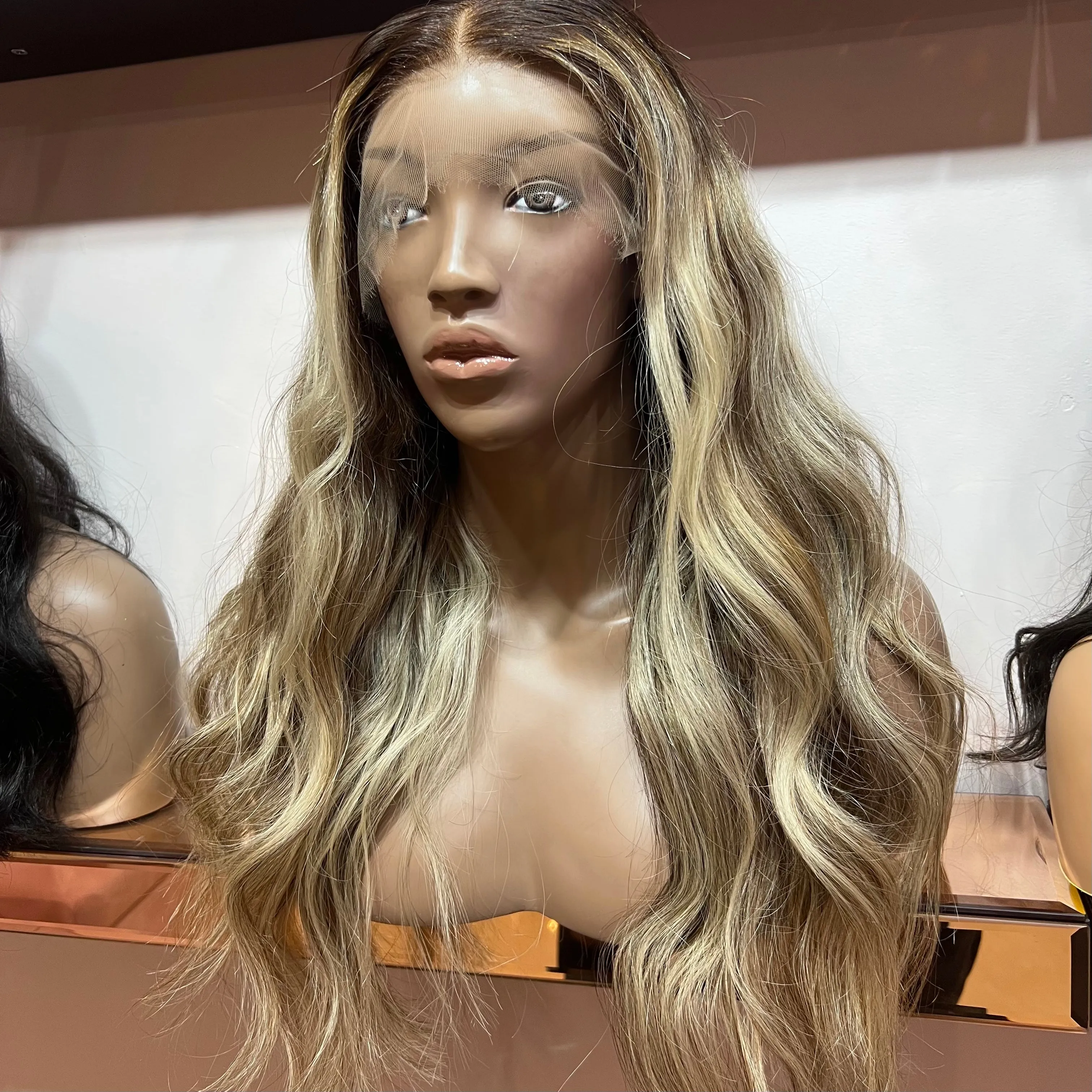 The MONICA - Luxury Buttery Blonde warm low lights, soft ash tones - Body Wave Frontal Lace Wig - HD Lace
