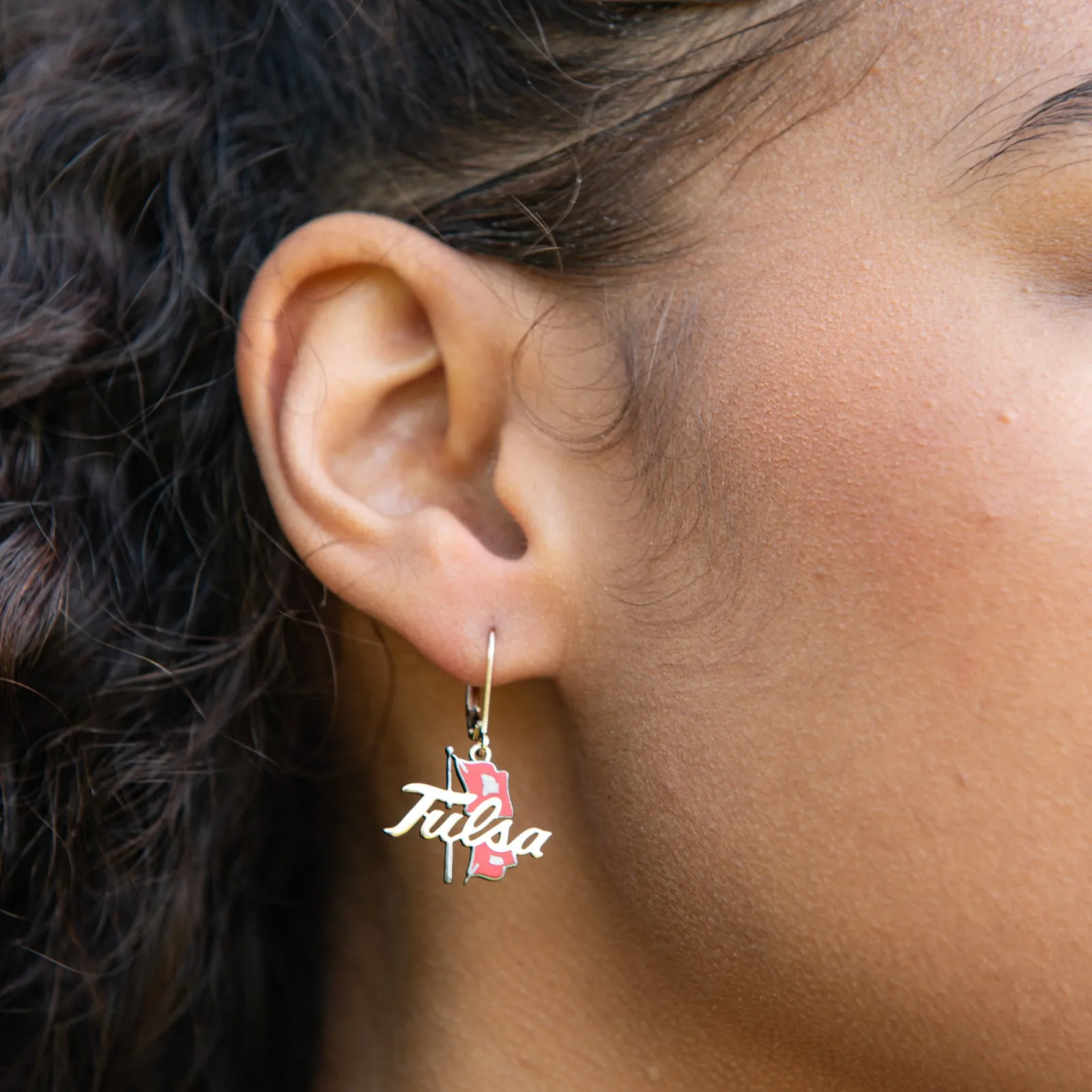 TU Earrings with Red Enamel