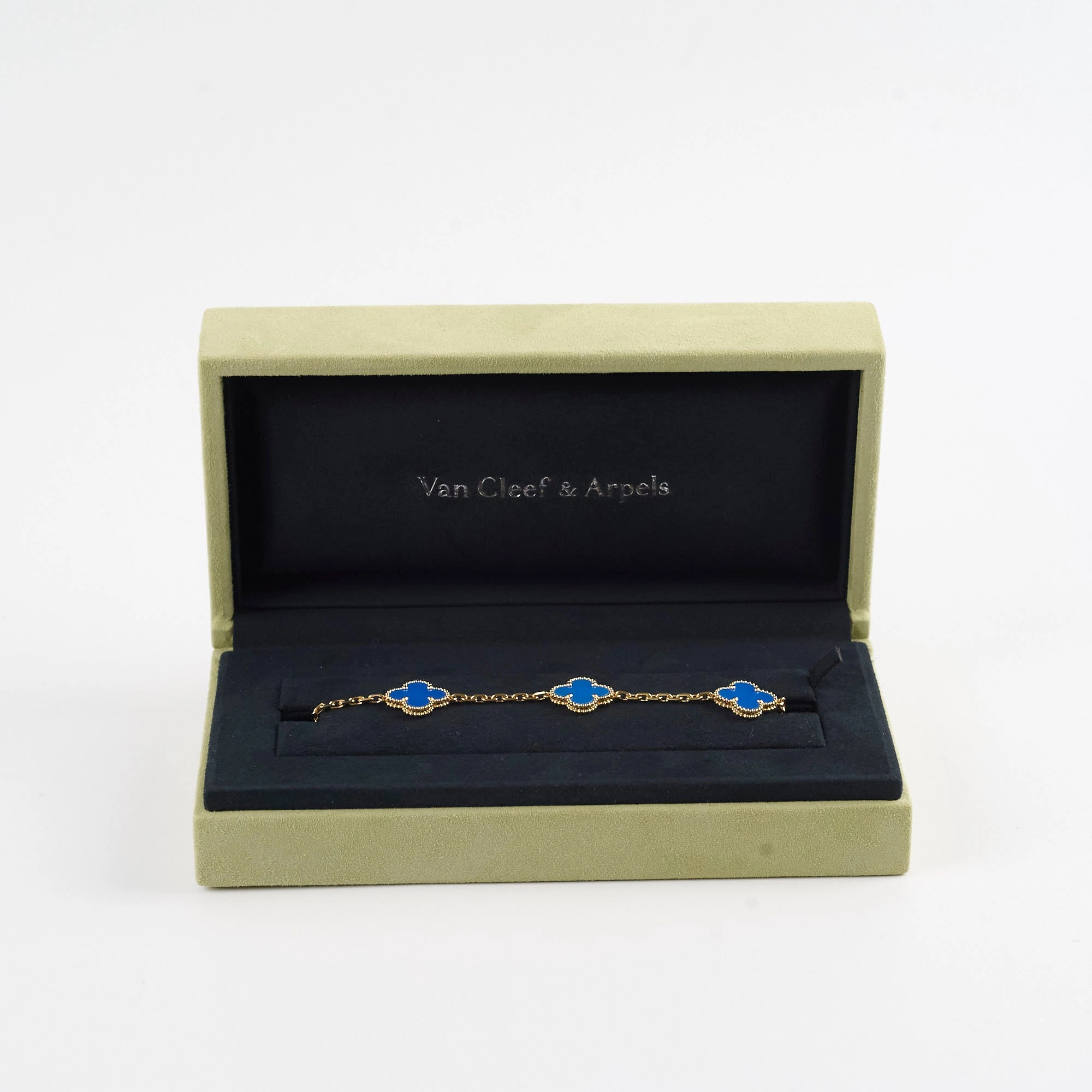 Van Cleef & Arpels Vintage 5 Motifs Alhambra Bracelet Blue Agate