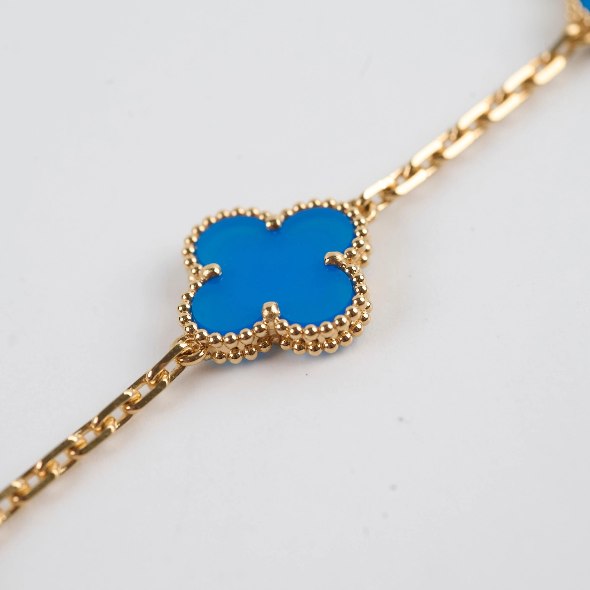 Van Cleef & Arpels Vintage 5 Motifs Alhambra Bracelet Blue Agate