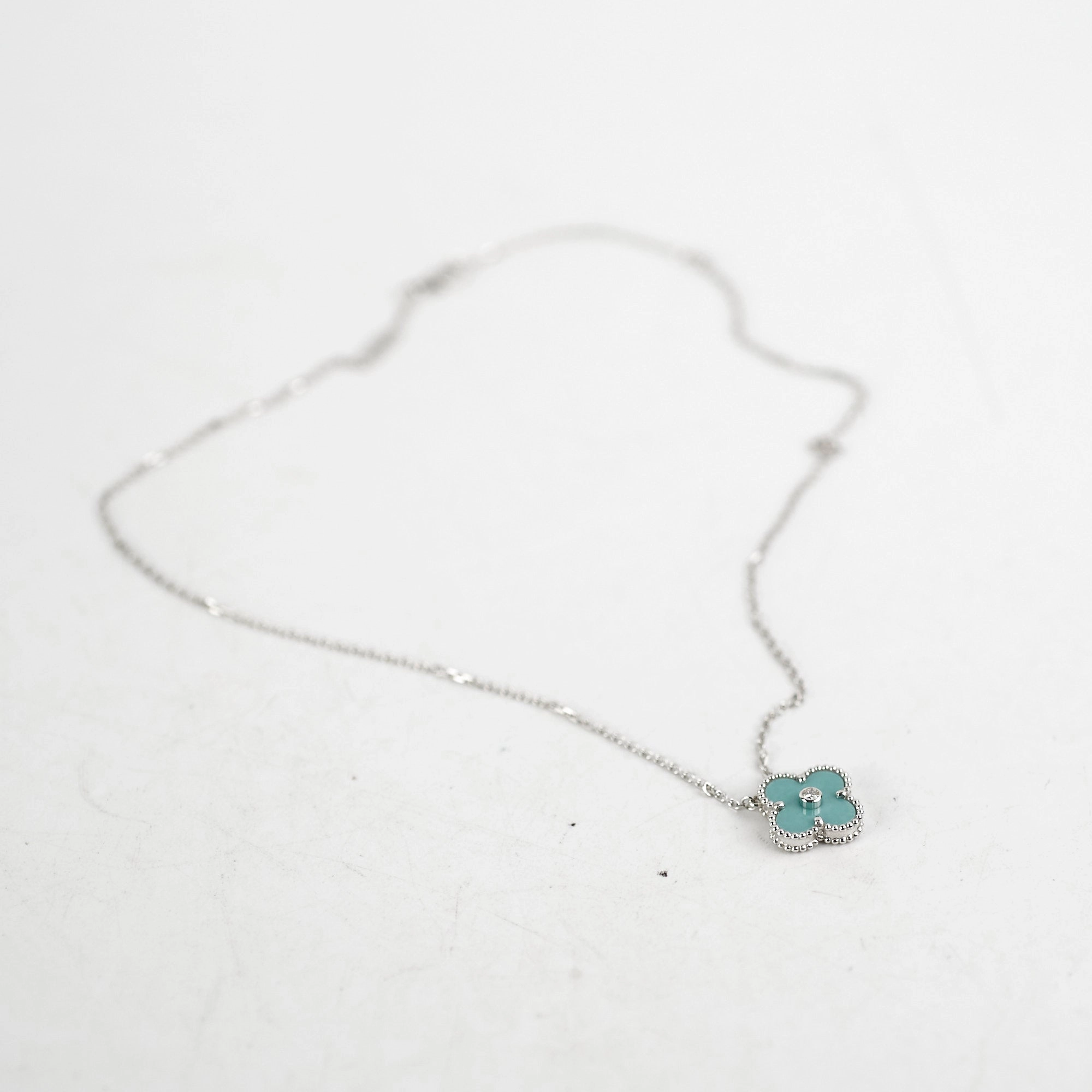 Van Cleef and Arpels Vintage Alhambra Green Celadon Necklace