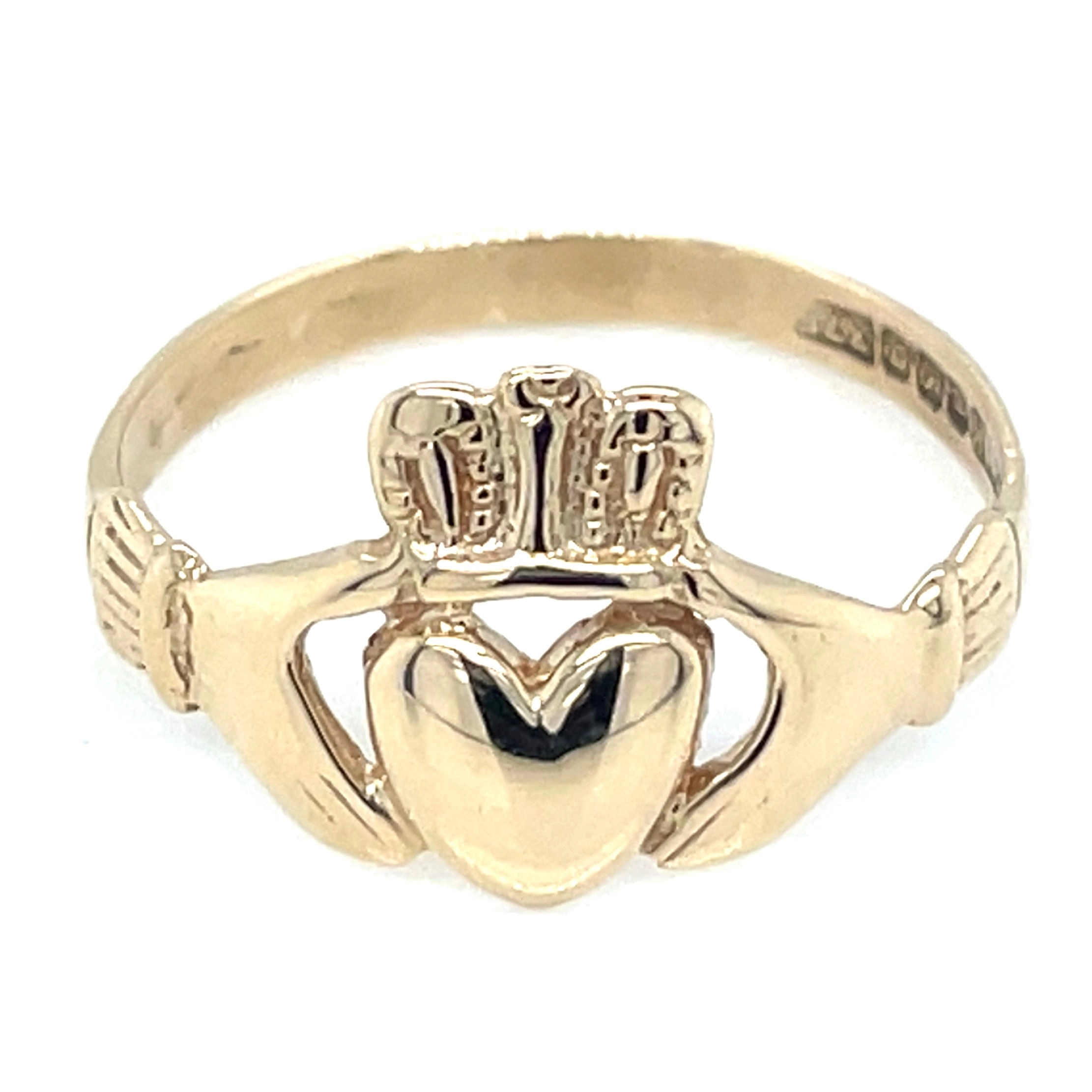 Vintage 9ct Yellow Gold Plain Claddagh Ring